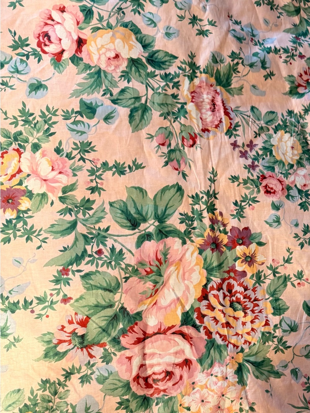 Vintage Jay Yang Shabby Floral Polished Chintz Cabbages Fabric 8 Yds Roses - Picture 7 of 8